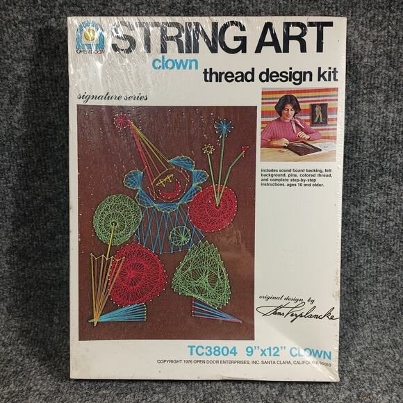 Vintage 1976 String Art Clown Thread Design Kit Hans Verplancke Sealed Kitsch - Picture 1 of 6